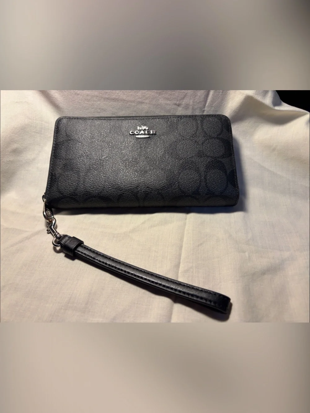 Coach Black Signature Zip-Around Wallet with Silver Hardware